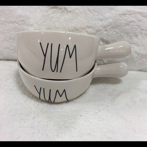 Set of 4 Rae Dunn YUM (2)SOUP (2) handle bowls NWT